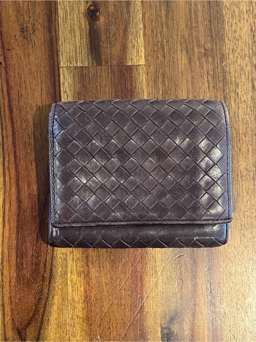 Bottega Veneta Leather Compact Wallet in Dark Brown